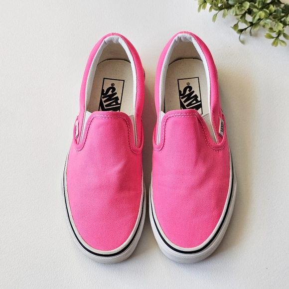 Vans Shoes - Vans Classic Slip-On Neon Pink Canvas Sneakers Women’s 6.5 Skate Casual